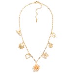 Wholesale paperclip Chain Link Charm Necklace Metal Charms Enamel Flower Pendant