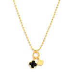Wholesale gold Dipped Ball Chain Charm Necklace Twisted Metal Circle Two Clover
