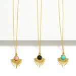 Wholesale chain Link Necklace Metal Sunburst Stone Pendant L