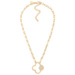 Wholesale metal Chain Link Necklace Hollow Metal Clover Pendant Pave Rhinestone
