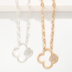 Wholesale metal Chain Link Necklace Hollow Metal Clover Pendant Pave Rhinestone