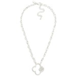 Wholesale metal Chain Link Necklace Hollow Metal Clover Pendant Pave Rhinestone