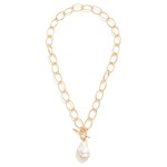 Wholesale oval Link Chain Link Necklace Baroque Peal Pendant Toggle Clasp L