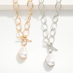 Wholesale oval Link Chain Link Necklace Baroque Peal Pendant Toggle Clasp L