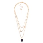 Wholesale layered Chain Link Necklace Semi Precious Stone Pendant L Extender L