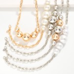 Wholesale metal U Chain Link Necklace Pearl Beads L Extender L