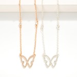 Wholesale chain Link Necklace Rhinestone Studded Butterfly Pendant L Extender L