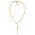 Wholesale matte Gold Chain Link Necklace Stone Accent Stone Heart Pendant L Exte