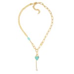 Wholesale matte Gold Chain Link Necklace Stone Accent Stone Heart Pendant L Exte