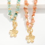 Wholesale stone Beaded Necklace Metal Flower Toggle Clasp Pendant L Extender L