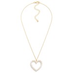 Wholesale petite Paperclip Chain Link Necklace Pearl Studded Hollow Heart Pendan
