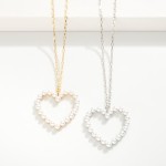 Wholesale petite Paperclip Chain Link Necklace Pearl Studded Hollow Heart Pendan