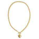 Wholesale metal Beaded Necklace Puffy Heart Toggle Clasp Pedant Gold Dipped L