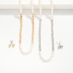 Wholesale pearl Metal Beaded Necklace Metal Stud Earrings L Extender L Earrings