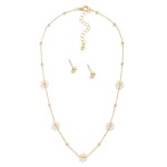Wholesale dainty Chain Link Necklace Gold Circle Faceted Bead Flower Station Gol