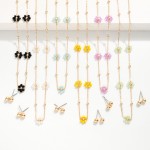 Wholesale dainty Chain Link Necklace Gold Circle Faceted Bead Flower Station Gol