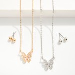 Wholesale dainty Chain Link Necklace Metal Butterfly Pendent Stud Earrings Stud