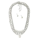 Wholesale set Three Metal Chain Link Necklace Pearls Metal Stud Earrings Metal S