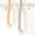Wholesale beaded Necklace Pearls Metal Beads Metal Stud Earrings Included Neckla