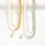 Wholesale layered Metal Pearl Beaded Necklace Metal Ball Stud Earrings Included