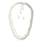Wholesale layered Metal Pearl Beaded Necklace Metal Ball Stud Earrings Included
