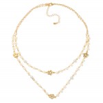 Wholesale layered Pearl Beaded Chain Link Necklace Rhinestone Metal Flower Stati