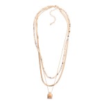 Wholesale layered Chain Link Necklace Metal Tones Stone Beads Square Stone Penda