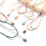 Wholesale layered Chain Link Necklace Metal Tones Stone Beads Square Stone Penda