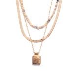 Wholesale layered Chain Link Necklace Metal Tones Stone Beads Square Stone Penda
