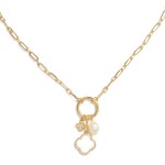 Wholesale paperclip Chain Link Necklace Metal Hoop Pendant Clover Pearl Charms L