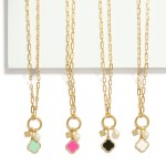 Wholesale paperclip Chain Link Necklace Metal Hoop Pendant Clover Pearl Charms L