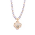 Wholesale stone Disk Beaded Necklace Acetate Clover Pendant L Extender L