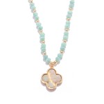 Wholesale stone Disk Beaded Necklace Acetate Clover Pendant L Extender L