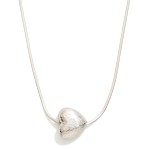 Wholesale herringbone Chain Link Necklace Textured Metal Puffy Heart Pendant L E