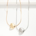 Wholesale herringbone Chain Link Necklace Textured Metal Puffy Heart Pendant L E