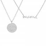 Wholesale set Two Dainty Chain Link Necklaces mama Cubic Zirconia Heart Pendant