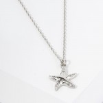 Wholesale dainty Chain Link Necklace Metal Starfish Pendant Cubic Zirconia Accen