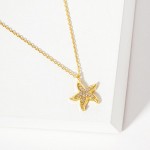 Wholesale dainty Chain Link Necklace Metal Starfish Cubic Zirconia Accents L Ext