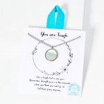 Wholesale dainty Chain Link Necklace Pearlescent Circle Pendant Stainless Steel