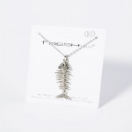 Chain Link Necklace Featuring Rhinestone Studded Fish Skelton Pendant 

- Approximately 15.5" L
- Extender 2" L