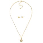 Paperclip Chain Link Necklace Featuring Acetate Beads & Pave Rhinestone Star Pendant 

- Metal Tone Star Stud Earrings Included
- Approximately 18" L
- Extender 3" L