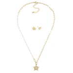 Paperclip Chain Link Necklace Featuring Acetate Beads & Pave Rhinestone Star Pendant 

- Metal Tone Star Stud Earrings Included
- Approximately 18" L
- Extender 3" L