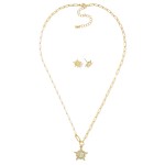 Paperclip Chain Link Necklace Featuring Acetate Beads & Pave Rhinestone Star Pendant 

- Metal Tone Star Stud Earrings Included
- Approximately 18" L
- Extender 3" L