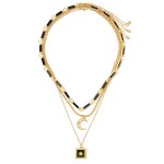 Wholesale layered Chain Link Necklace Marbled Acetate Moon Pendant L Extender L