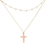 Wholesale set Two Chain Link Necklaces Rhinestone Studded Cross Pendant L Extend