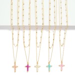 Wholesale set Two Chain Link Necklaces Rhinestone Studded Cross Pendant L Extend