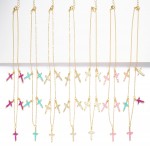 Wholesale chain Link Necklace Rhinestone Studded Cross Charms L Extender L