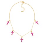 Wholesale chain Link Necklace Rhinestone Studded Cross Charms L Extender L