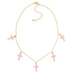 Wholesale chain Link Necklace Rhinestone Studded Cross Charms L Extender L