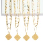 Wholesale set Three Chain Link Necklace Metal Tones Faceted Beads Quatrefoil Pen